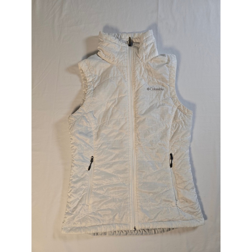 Columbia Omni-Heat White Quilted Puffer Vest Womens Full Zip Outdoor Layering xs